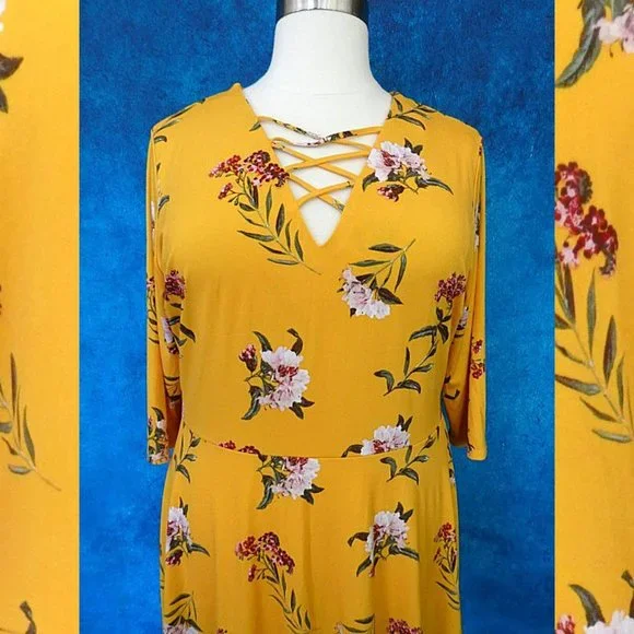 NWT Rue Yellow Floral Dress Size 3X - Picture 3 of 8
